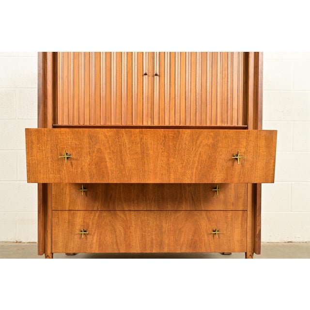 Brown John Widdicomb Mid-Century Modern Sculpted Walnut Tambour Door Gentleman's Chest, 1960s For Sale - Image 8 of 14