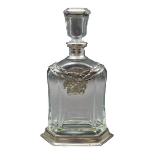 Mid 20th Century Brescia Peltro Italy Grape Pewter Etain Zinn Crystal Glass Whiskey Decanter