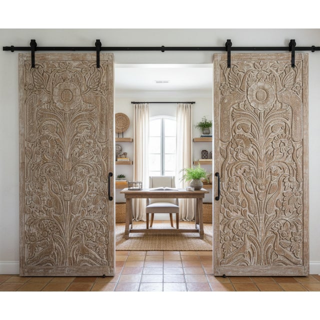 Vintage Carved Wood Tree of Life Door – Whitewash Sliding Wall Art Panel 80x36 For Sale - Image 4 of 6