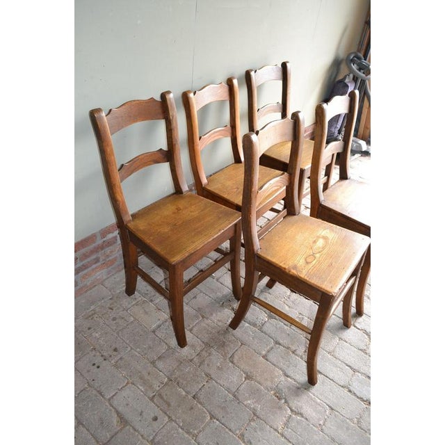 Wood Antique Farmers Chairs, Set of 5 For Sale - Image 7 of 8