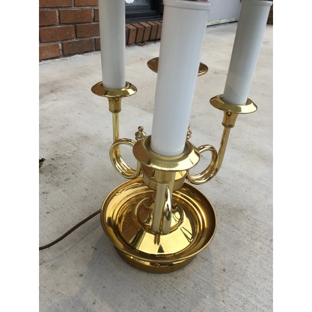 Vintage French Empire Brass Bouillotte Lamp Having Large Toleware Shade For Sale In Denver - Image 6 of 13