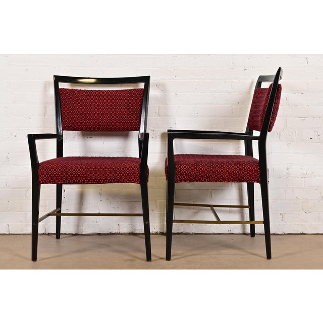 Paul McCobb Connoisseur Collection Black Lacquered Mahogany and Brass Armchairs, Pair For Sale - Image 9 of 11
