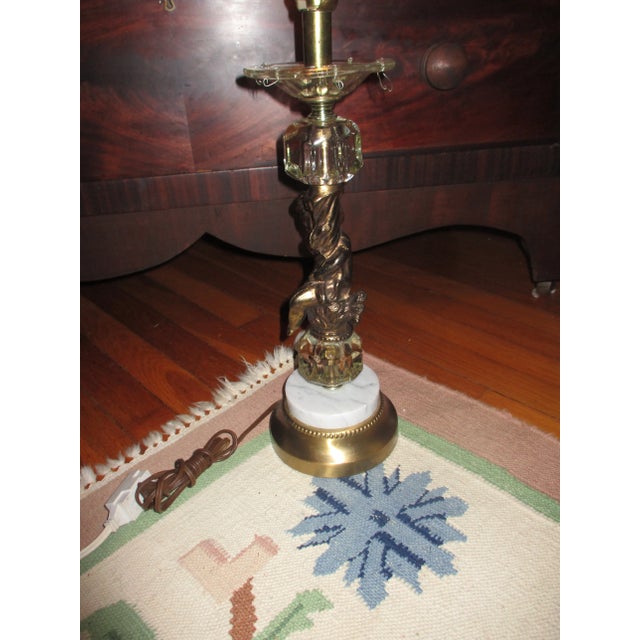Vintage 1950s Hollywood Regency Cherub Brass, Crystal & Marble Table Lamp For Sale In Columbia, SC - Image 6 of 8