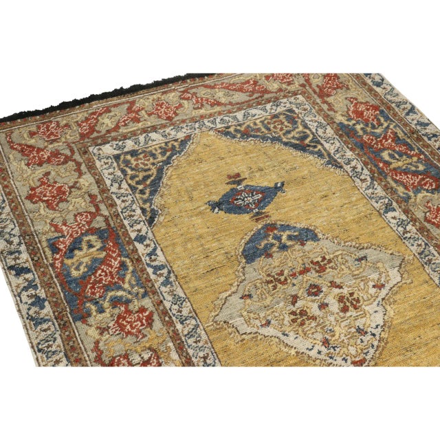 Rug & Kilim Rug & Kilim’s Classic Rug in Gold Medallion With Red Floral Patterns For Sale - Image 4 of 7