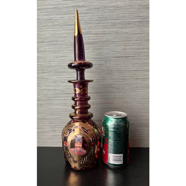 Glass Antique Bohemian Gold Guilt Ruby Glass Decanters, for Middle Eastern Market - a Pair For Sale - Image 7 of 12