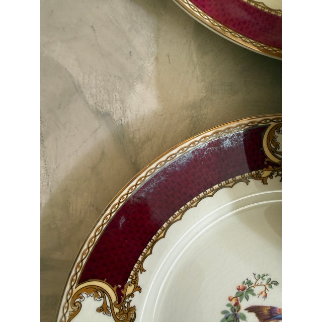 1940s Myott Chelsea Bird Dinner Plates 9 7/8” Burgundy Transferware England - Set of Eight (8) For Sale In Chicago - Image 6 of 12