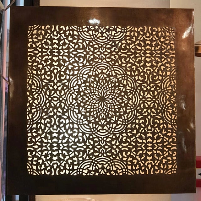 1980s Floral Embossed Square Wall Brass Lamp Hand Craft For Sale - Image 4 of 8