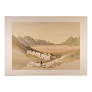 Convent of St. Catherine, Mount Sinai: Roberts' 19th C. Hand-Colored Lithograph, 1844