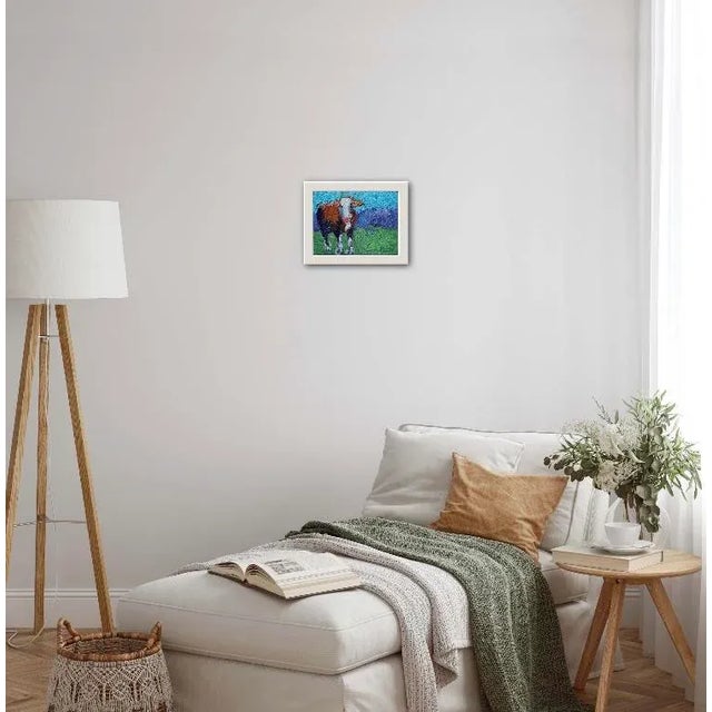 Textile Modern Abstract Cow, Oil Painting Small For Sale - Image 7 of 8