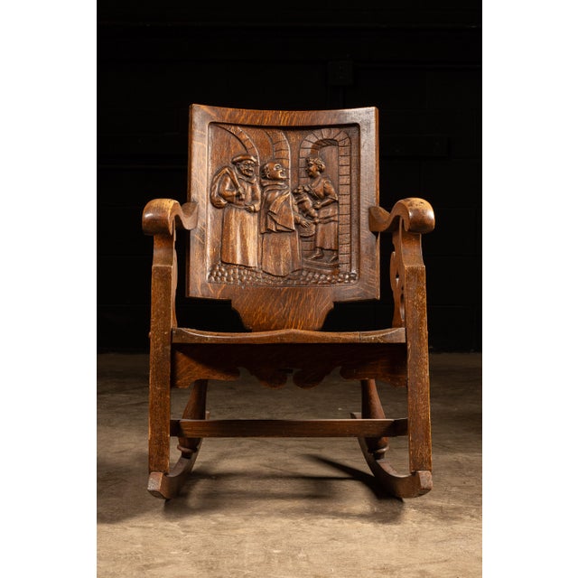 Traditional Early 20th Century Carved Oak Rocking Chair For Sale - Image 3 of 10