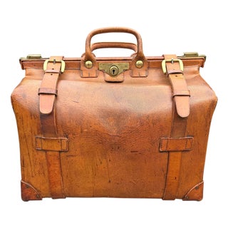 Vintage English Tanner Krolle & Co. Ltd. For Harrods Leather Gladstone Bag For Sale