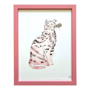 Andy Warhol Estate Vintage 1991 Framed Lithograph Print " Cat With Golden Rose " 1954