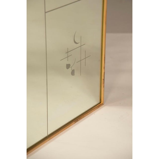 Decorative Mirror with Silk-Screened Designs and Brass Frame, 1940s For Sale - Image 9 of 12