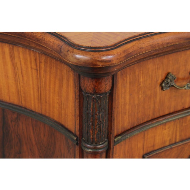 Vintage French Style Bow Front 5 Drawer Inlaid Walnut Chest For Sale - Image 10 of 18