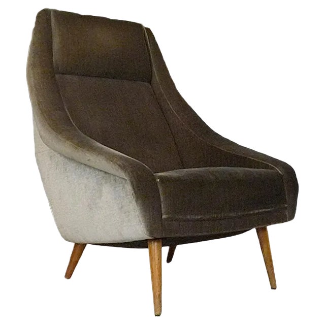 Italian Mohair Velvet Highback Chair, 1950s For Sale