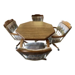 Vintage 1980s Douglas Furniture Octagon Breakfast Table W/ 4 Rolling Chairs - Set of 5 For Sale