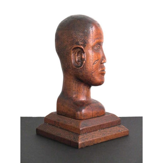 1930s American Folk Art Hand Carved Pine Bust of an Gold Coast African Man Dated 1936 For Sale - Image 5 of 6