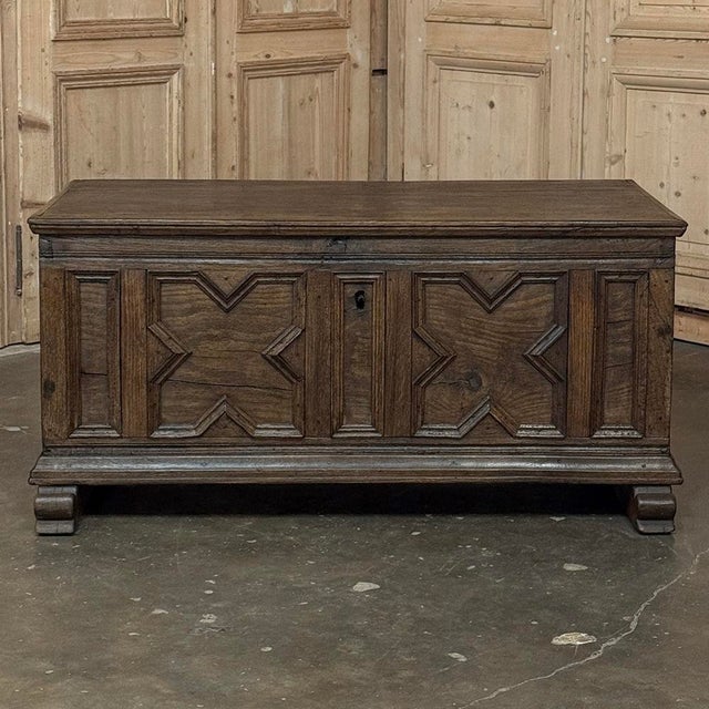 Rustic European 18th Century Dutch Provincial Solid Oak Trunk With Hand-Forged Iron Handles For Sale - Image 3 of 17