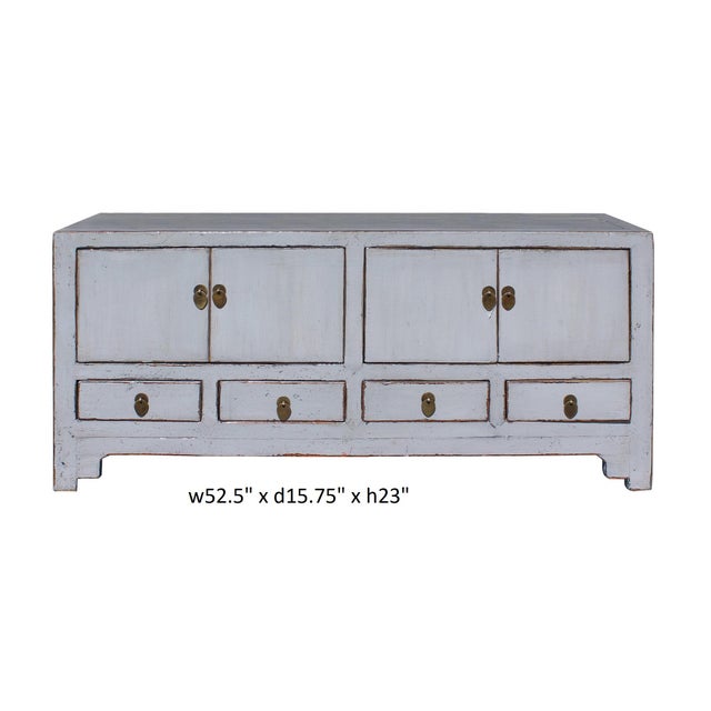 Chinese Distressed Gray Low TV Console Table Chairish