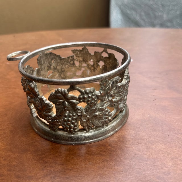 1970s Vintage Silver Italian Style Wine Bottle Coaster With Cork Bottom For Sale - Image 5 of 7