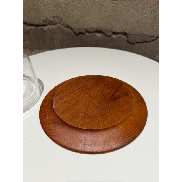 Brown Modern Cheese Server Cloche Teak Base Clear Glass Dome Mid Century Modern For Sale - Image 8 of 9