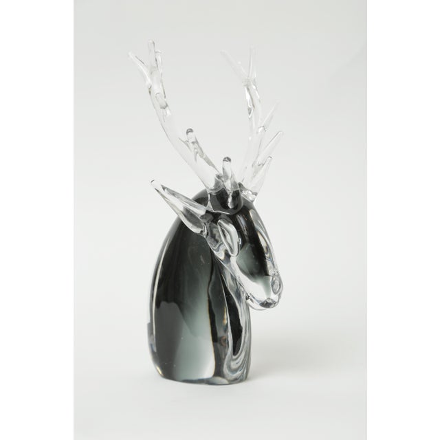Mid-Century Modern Rare Venetian Glass Sculpture Stag with Antlers, Midcentury Vintage Black Clear For Sale - Image 3 of 7