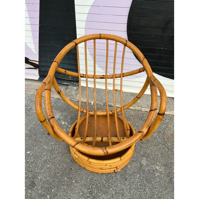 Bent Rattan Swivel Lounge Chair in the Paul Frankl's Style. Circa 1970s For Sale In Miami - Image 6 of 12