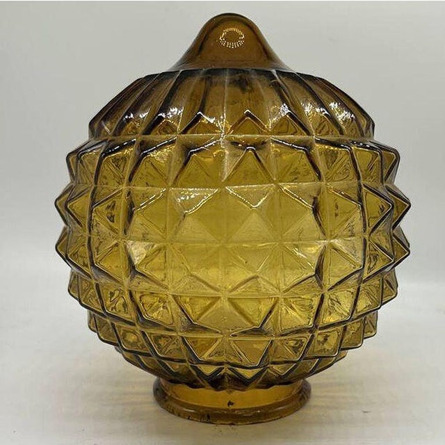 1970s Modern Mediterranean Style Hand Blown Glass Globe with Beveled Squares For Sale In Los Angeles - Image 6 of 10