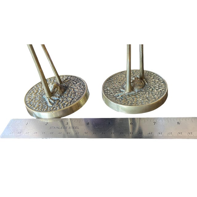 Vintage Brass Crane Sculptures Pair Coastal Palm Beach Style After Maitland Smith 12" Tall For Sale - Image 11 of 12