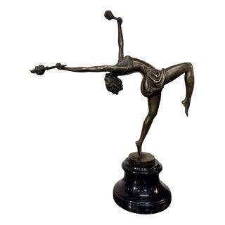 Art Deco Style Bronze Dancer on Marble Base For Sale