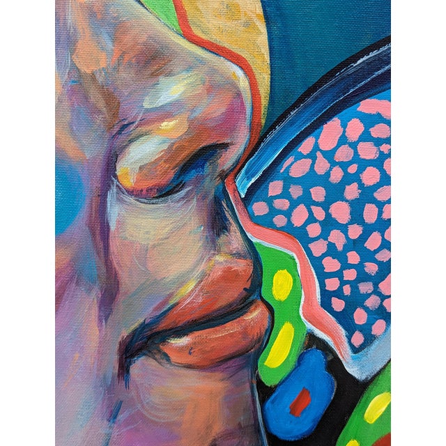 Blue Moisés Villafuerte "Entering the Noise" Contemporary Abstract Colorful Figurative Portrait Painting, 2023 For Sale - Image 8 of 9
