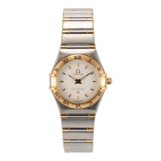 Ladies Omega Constellation Mini 22.5mm 18k Yellow Gold Steel Quartz Watch For Sale