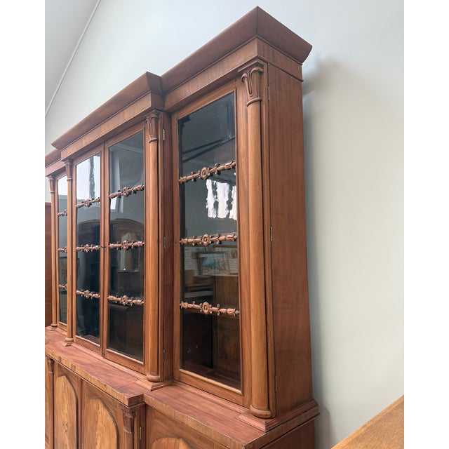 Wood Large English Bookcase in Walnut and Mahogany For Sale - Image 7 of 18