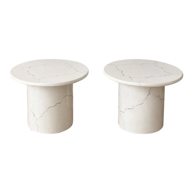 Pair of 1980s Lacquer Round Top End Tables For Sale