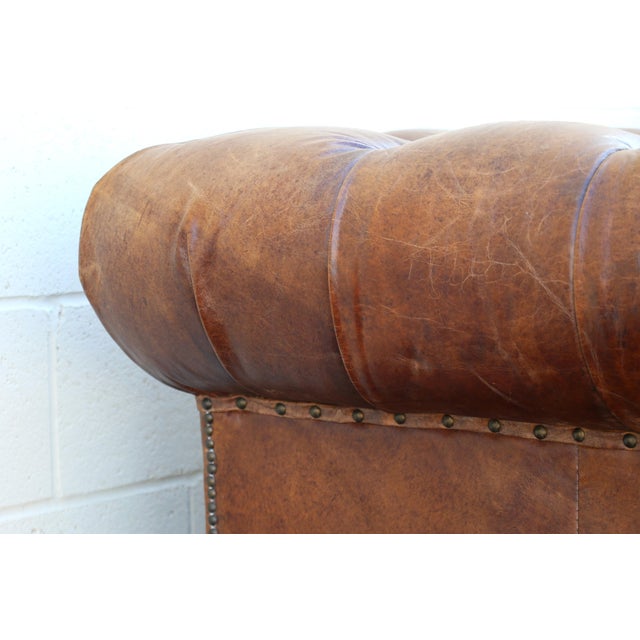 21st Century English Chesterfield Sofa by Restoration Hardware in Aged Brown Leather For Sale - Image 9 of 18
