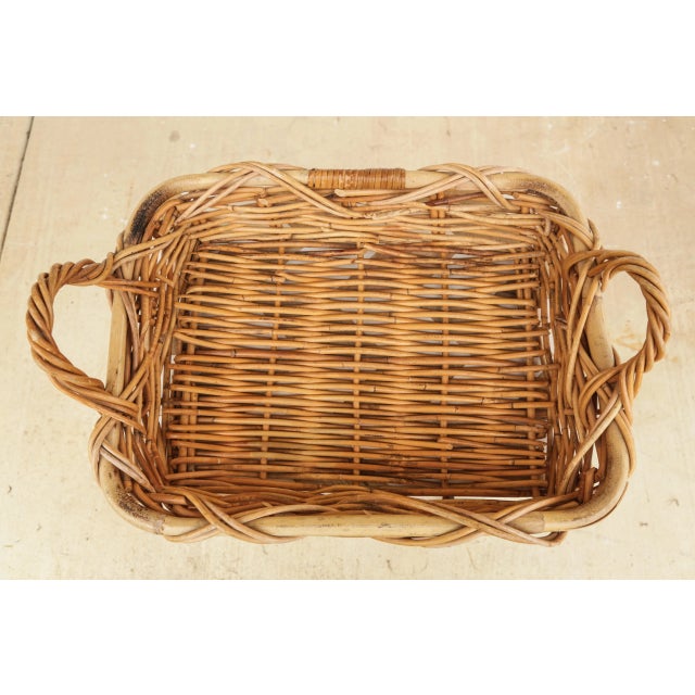 1950s Mid-Century Vintage Chunky Rectangular Wicker Bread Basket With Handles For Sale - Image 15 of 18