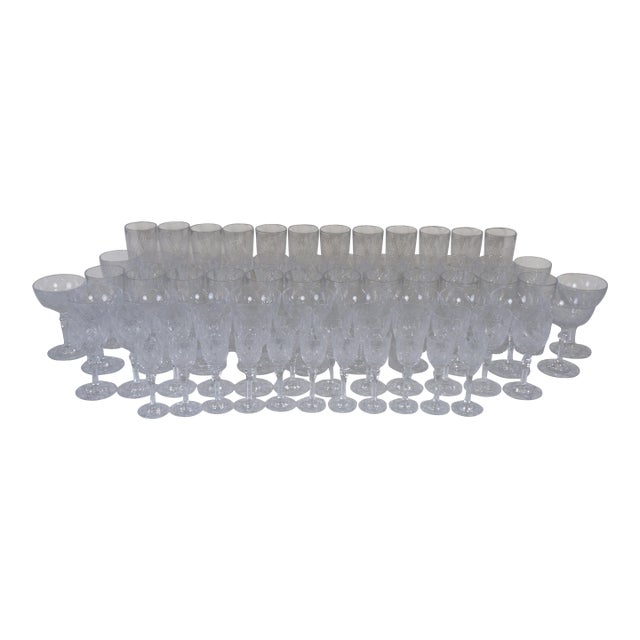 Antique Cut Crystal Stemware Wine Water Goblets Champagne Flutes Cordials - 71 pcs For Sale
