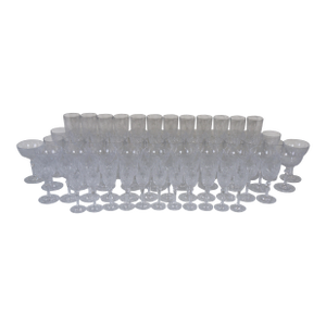 Antique Cut Crystal Stemware Wine Water Goblets Champagne Flutes Cordials - 71 pcs