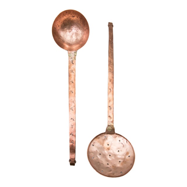 Antique 19thCentury French Hammered Copper Ladle & Skimmer Utensils