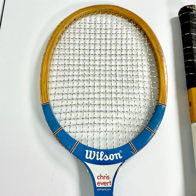 Wood Vintage Americana Boho Chic Chris Evert Wood Wilson Tennis Rackets Decorative Objects - Set of 3 For Sale - Image 7 of 14