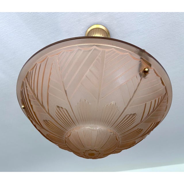 Art Deco French Pink Glass Pendant Light, 1930s For Sale - Image 14 of 18