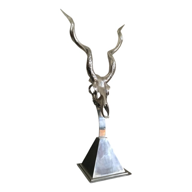Arthur Court, Kudu Antelope Skull Sculpture on Pyramid Base, 1980s, Aluminum For Sale