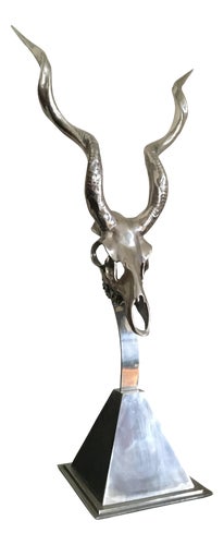 Arthur Court, Kudu Antelope Skull Sculpture on Pyramid Base, 1980s, Aluminum
