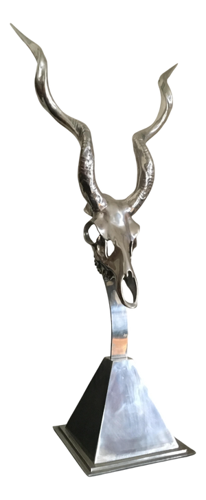 Arthur Court, Kudu Antelope Skull Sculpture on Pyramid Base, 1980s, Aluminum