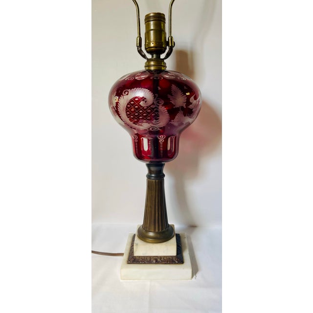 Antique Red Bohemian Glass Lamp For Sale - Image 9 of 10