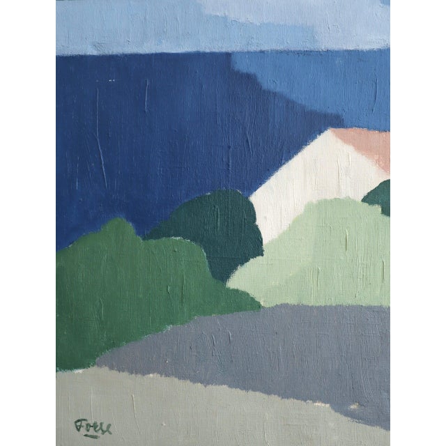 Mid-Century Modern 'Along the Blue Coast' Swedish Abstract Landscape Oil Painting, Framed For Sale - Image 12 of 13