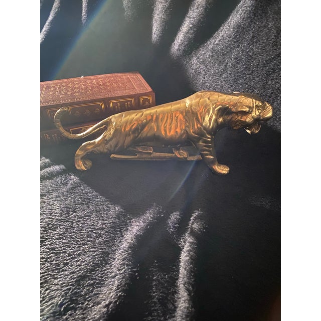 Metal Mid-Century Brass Roaring Tiger Sculpture - Hollywood Regency For Sale - Image 7 of 11