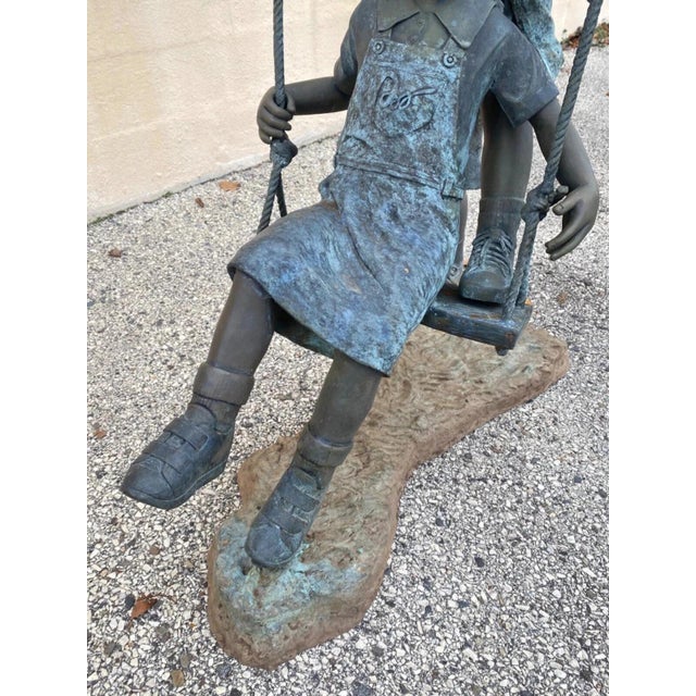 Late 20th Century Large Bronze Boy and Girl Children Swinging Garden Outdoor Statue Sculpture For Sale - Image 4 of 9