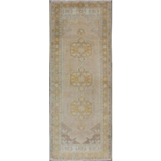 Vintage Turkish Oushak Runner With Floral Medallions For Sale