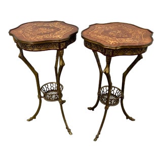 French Pair of Louis XVI Style Bronze Gueridon Tripod Tables For Sale